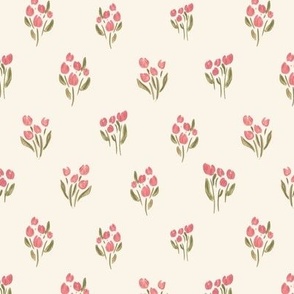 [S] Cottagecore Tiny Tulips in Pink and Beige | #P230791