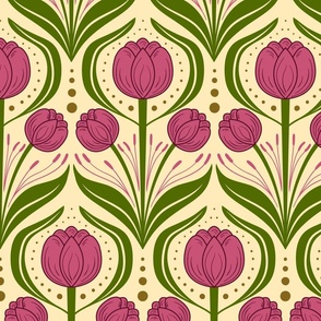 Art Deco flowers / large in hot pink and cream yellow