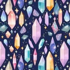 Mystic Crystal Dreams Fabric - Enchanting Crystals in Watercolor Splendor