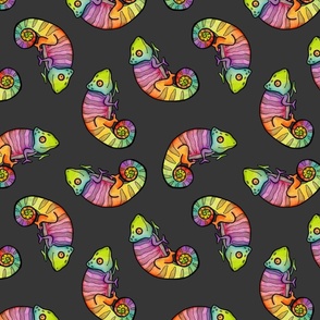 Rainbow Chameleon Watercolor - Black