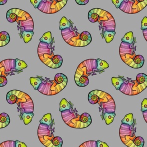 Rainbow Chameleon Watercolor - Grey