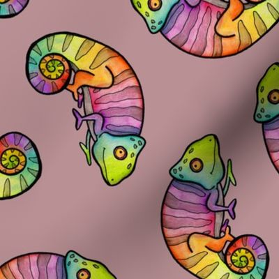 Rainbow Chameleon Watercolor - Blush Pink
