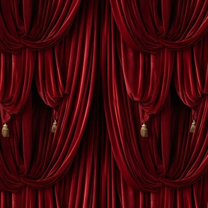 THEATER FAUX DRAPERY VELVET CURTAIN RED 5 FLWRHT