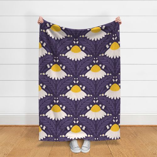 XL Chamomile Garden Rustic Floral Design on Violet Midnight