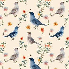 Watercolor Spring birds // wildflowers and birds