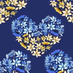 love ukraine, blue-yellow floral hearts 