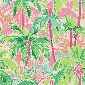 Palm Tree Pattern - Coastal Southern Tropical Home - Pink Green Orange Aqua with Natural Background
