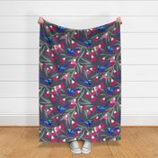 Splendid Fairy Wrens and Pink Eucalyptus - Dark grey, large scale by Cecca Designs