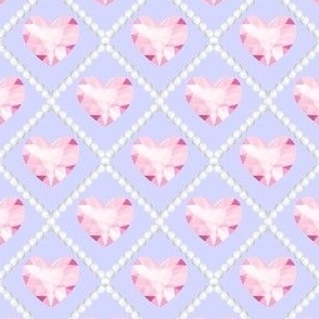 33 pink heart crystal gems gemstones jewels purple background white pearls trellis interlinked criss cross interconnected connected kawaii cute adorable elegant gothic EGL diamond quilting inspired pastel