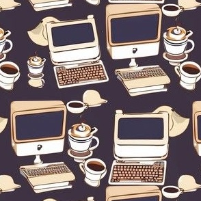 Nerdy computers and coffee // computers on purple