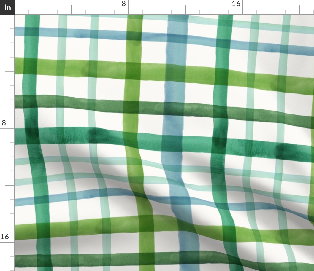 Large / Green, Mint and Blue Watercolor Plaid