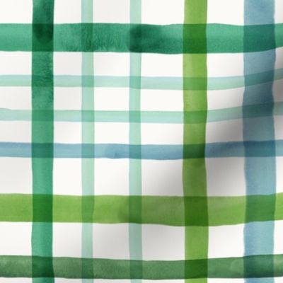 St Patrick's Day Plaid - Green, Mint and Blue Watercolor Plaid