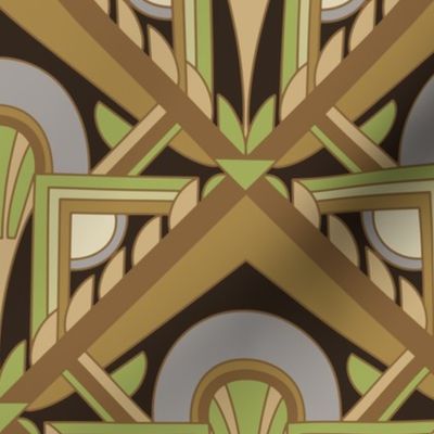 Large Scale // Geometric Abstract Art Deco in Olive Green Brown & Pale Lavender
