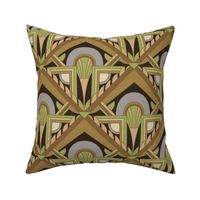 Large Scale // Geometric Abstract Art Deco in Olive Green Brown & Pale Lavender