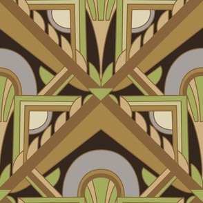 Larger Scale // Geometric Abstract Art Deco in Olive Green Brown & Pale Lavender