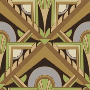 Large Scale // Geometric Abstract Art Deco in Olive Green Brown & Pale Lavender