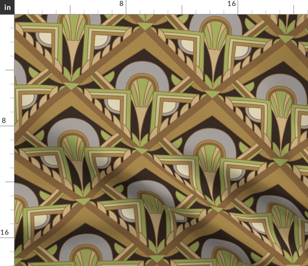 Large Scale // Geometric Abstract Art Deco in Olive Green Brown & Pale Lavender