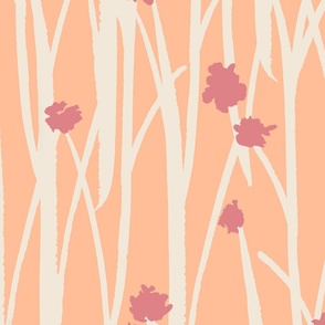 Hand Drawn Long Grass And Flowers Peach Fuzz Large