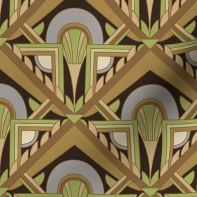 Medium Scale // Geometric Abstract Art Deco in Olive Green Brown & Pale Lavender