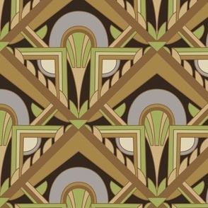Medium Scale // Geometric Abstract Art Deco in Olive Green Brown & Pale Lavender