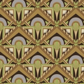 Smaller Scale // Geometric Abstract Art Deco in Olive Green Brown & Pale Lavender