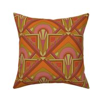 Large Scale // Geometric Abstract Art Deco in Warm Pink Red Orange & Lime Green