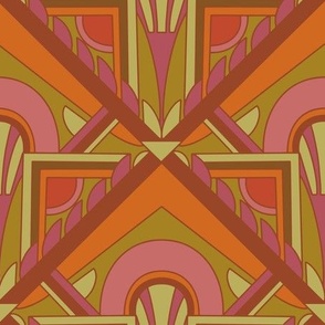 Large Scale // Geometric Abstract Art Deco in Warm Pink Red Orange & Lime Green