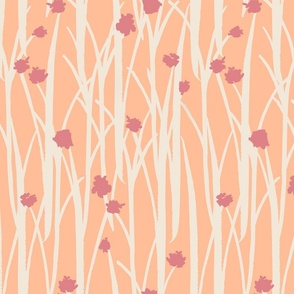 Hand Drawn Long Grass And Flowers Peach Fuzz Medium