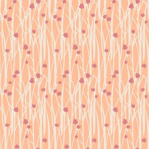 Hand Drawn Long Grass And Flowers Peach Fuzz Small