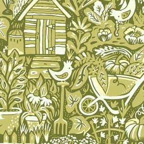 allotment community garden olive green wallpaper scale