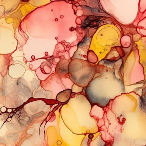 Sunrise Yellow and Peach with Rose Gold Alcohol Ink Liquid Swirls