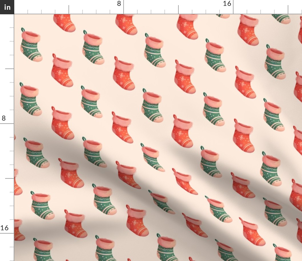 Cute Pastel Christmas Socks in red and green