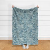 zen cats's garden wallpaper - aqua blue and ivory - extra large scale