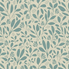 0010a Teal Botanicals on a natural linen colored background