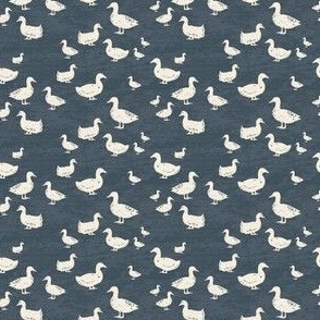 Mini Scale Rustic Hand Painted Lakeside/Farmyard Ducks in Navy Blue and Cream 