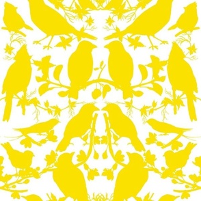 Bird Silhouette Damask - Yellow and White Large