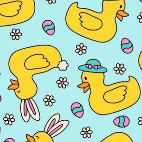 Easter Rubber Ducks on Aqua (Large Scale)