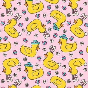 Easter Rubber Ducks on Pink (Medium Scale)
