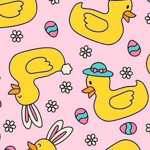 Easter Rubber Ducks on Pink (Large Scale)