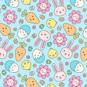 Kawaii Easter on Blue (Medium Scale)