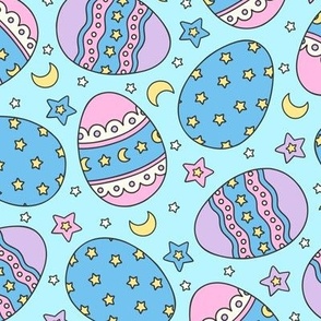 Kawaii Starry Eggs on Blue (Medium Scale) 