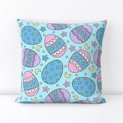 Kawaii Starry Eggs on Blue (Large Scale) 