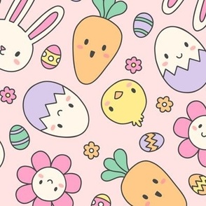 Kawaii Easter on Pink (Large Scale)