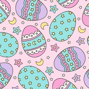 Kawaii Starry Eggs on Pink (Medium Scale) 