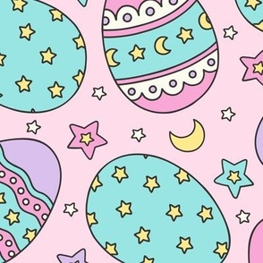 Kawaii Starry Eggs on Pink (Large Scale) 