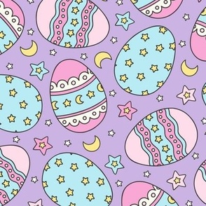 Kawaii Starry Eggs on Purple (Medium Scale) 