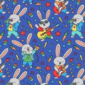 Rock And Roll Bunnies on Blue (Small Scale)