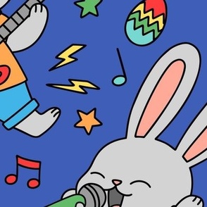 Rock And Roll Bunnies on Blue (Large Scale)