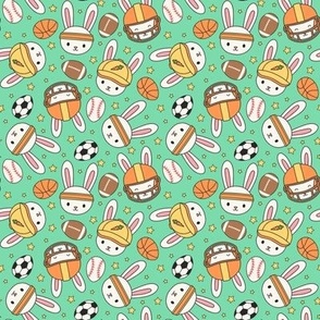 Sporty Bunnies on Green (Small Scale)