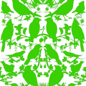 Bird Silhouette Damask - Lime and White Large